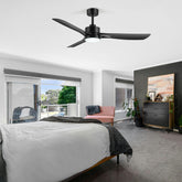 56-Inch Industrial Black Ceiling Fans with Led Lights Remote Control, 3-Blade, Reversible DC Motor, Timer, Modern Ceiling Fan Lights for Bedroom Living Room Office